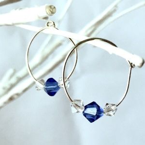 Silver plated swarovski crystal hoop earrings